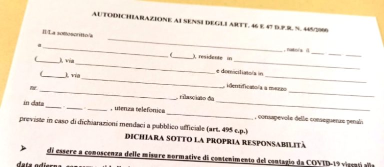 On line il modulo di autodichiarazione per gli spostamenti in Campania