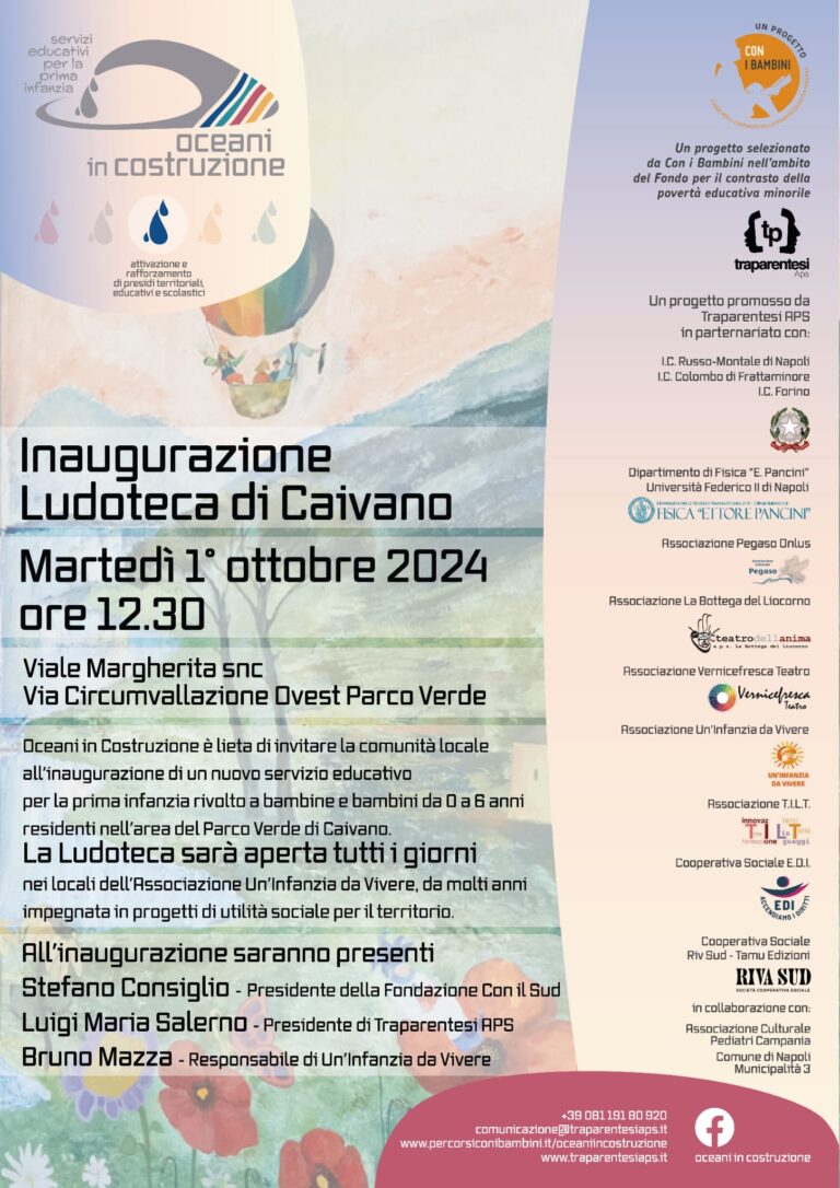 IL PROGETTO. Al Parco Verde di Caivano nasce la Ludoteca per la prima infanzia